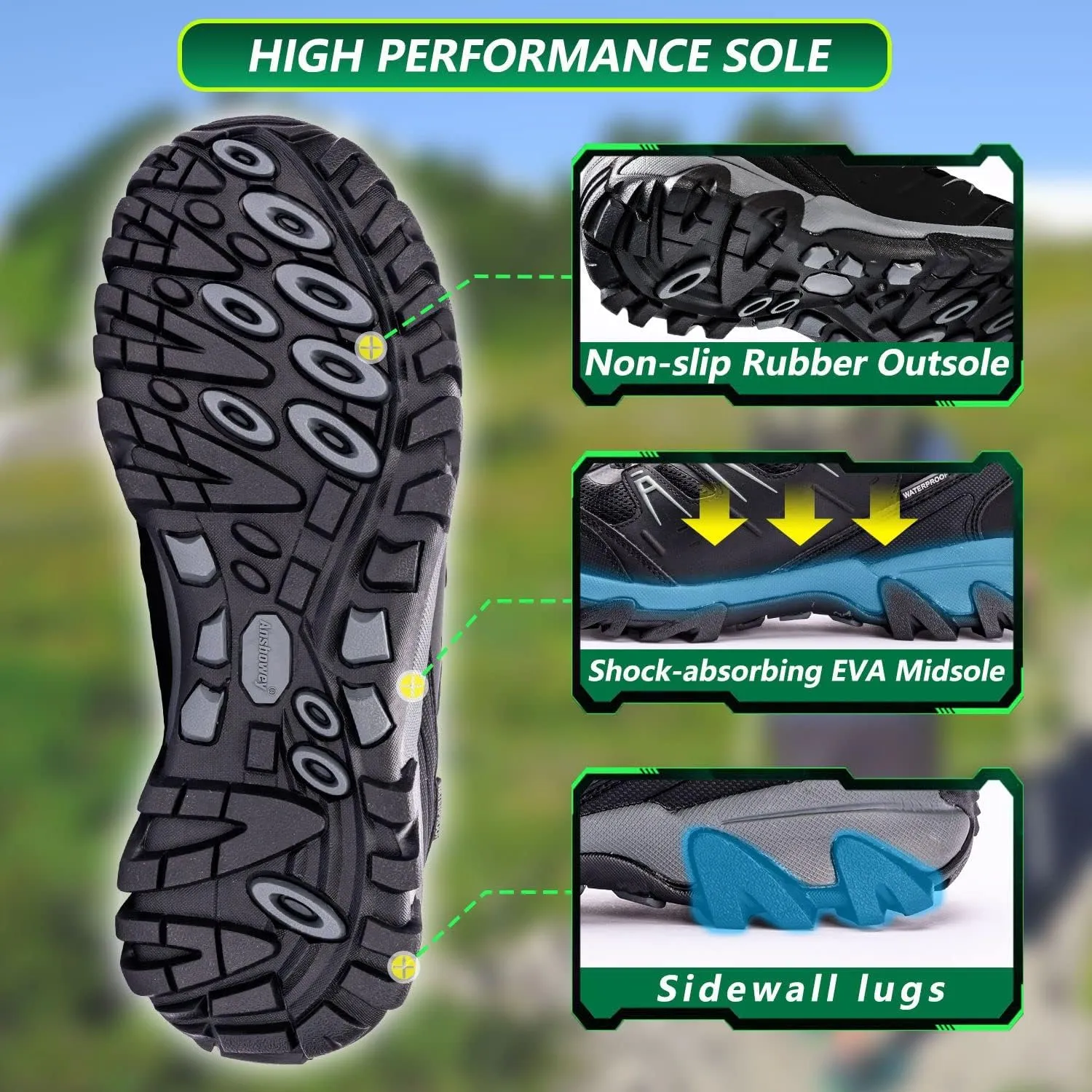 Ansbowey Hiking Shoes Men's Waterproof Low Top Lightweight Breathable Non-Slip Trekking Trail Outdoor Sport Sneakers for Unisex-Adults 6.5 US