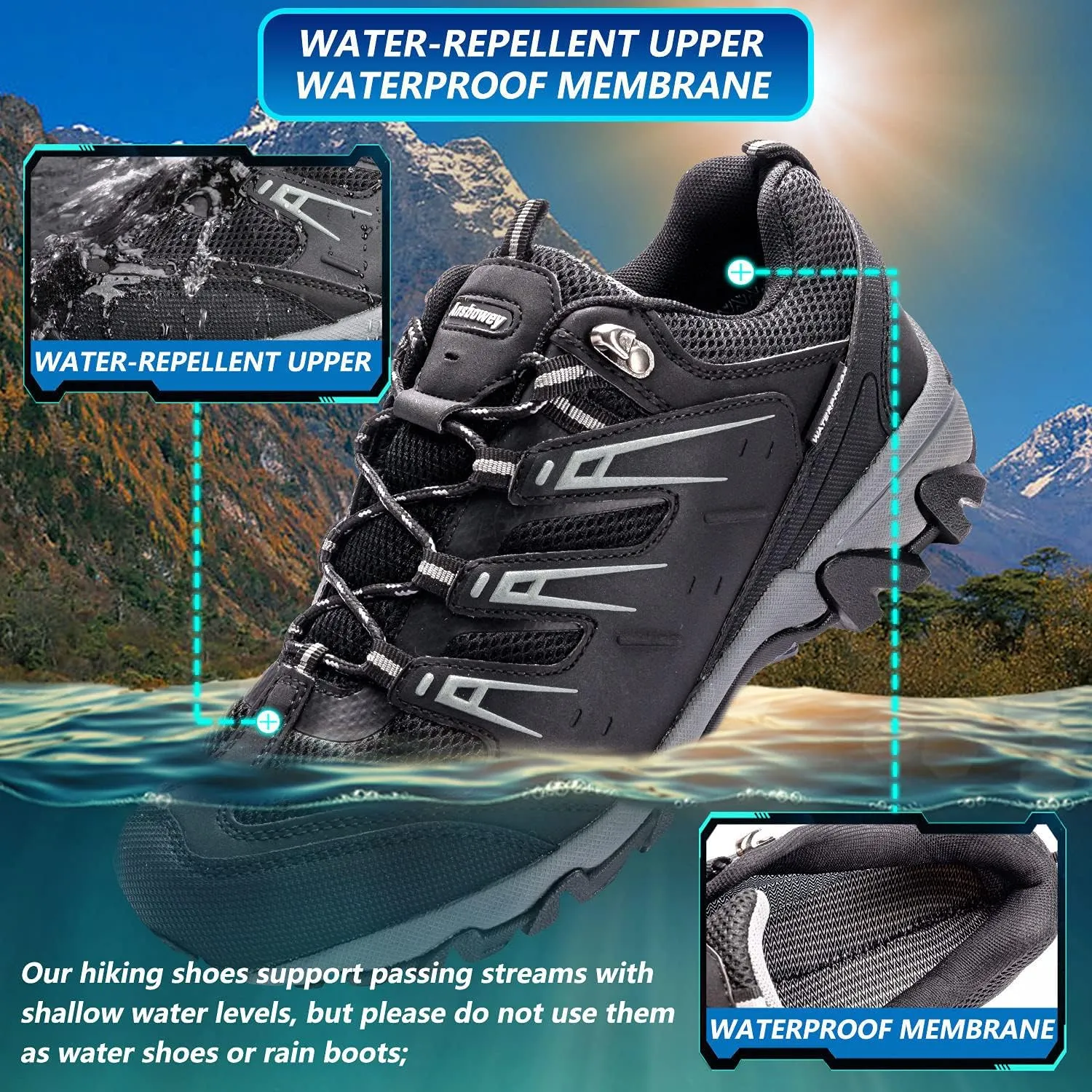 Ansbowey Hiking Shoes Men's Waterproof Low Top Lightweight Breathable Non-Slip Trekking Trail Outdoor Sport Sneakers for Unisex-Adults 6.5 US
