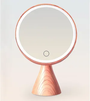APLUSH Solid Wood LED Makeup Mirror, Desktop Vanity Mirror with Light, Portable Three-Color Light-Changing Makeup Mirror(A,Small)