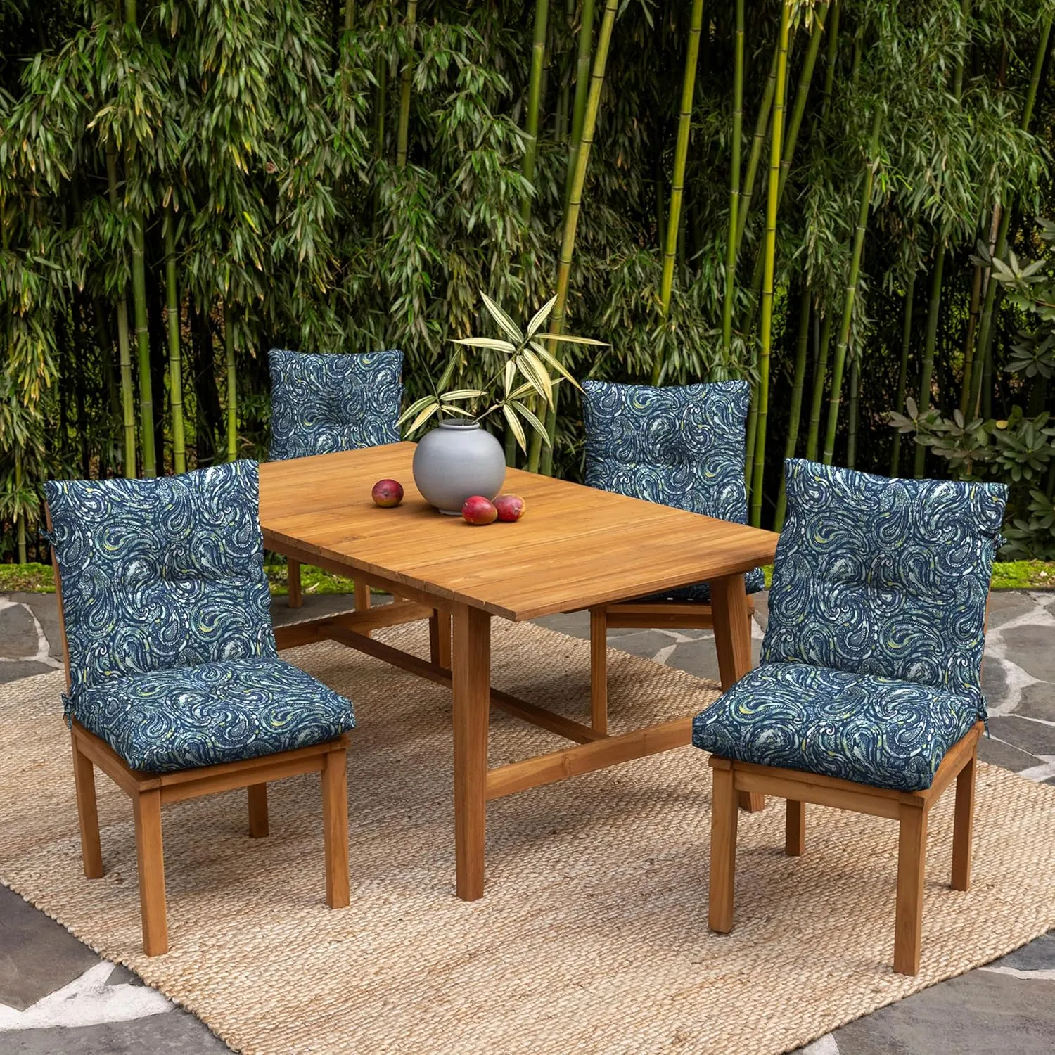 Arden earthFIBER Plush Modern Tufted Polyfill Dining Chair Cushion, 21 x 40, Water Repellent, Fade Resistant Sapphire Blue Ridge Paisley