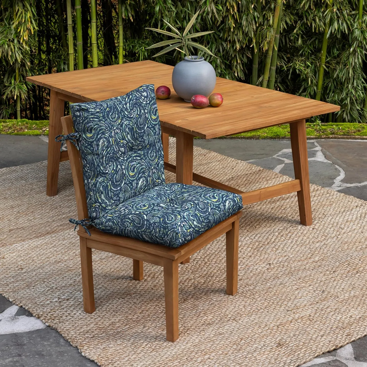 Arden earthFIBER Plush Modern Tufted Polyfill Dining Chair Cushion, 21 x 40, Water Repellent, Fade Resistant Sapphire Blue Ridge Paisley