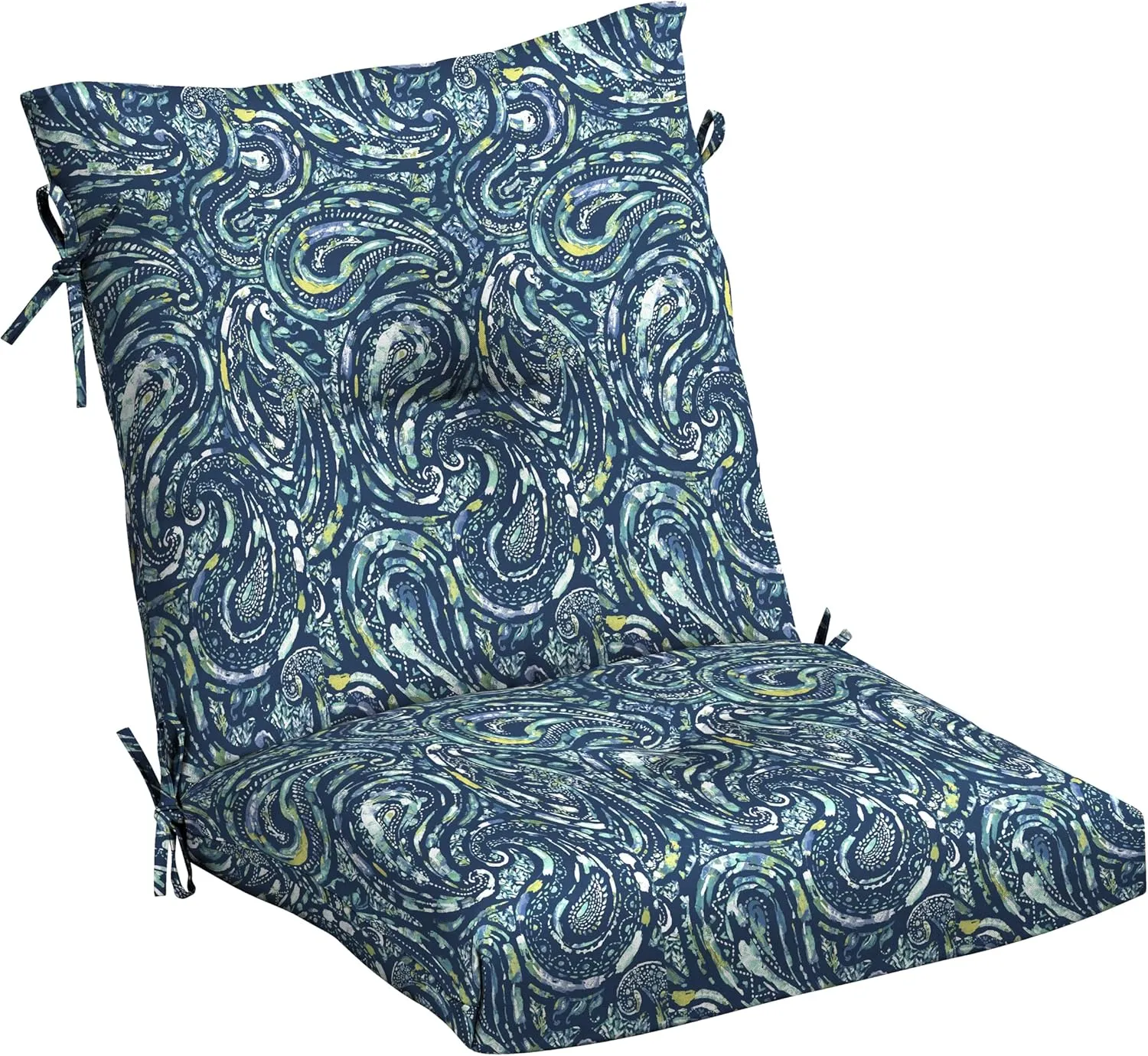 Arden earthFIBER Plush Modern Tufted Polyfill Dining Chair Cushion, 21 x 40, Water Repellent, Fade Resistant Sapphire Blue Ridge Paisley