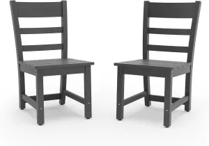 Armless Outdoor Dining Chairs Set of 2, All Weather Resistant HDPS Patio Dining Chairs, Classic Dining Chair Support 350 LBS, for Outdoor Indoor, Lawn, Garden, Backyard, Dark Gray
