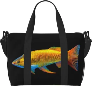 Arowana glowing yellow with print Travel Duffel Bag, Sports Tote Gym Bag, Swim Pool Bag Large Shoulder Tote Bag for Beach Weekender