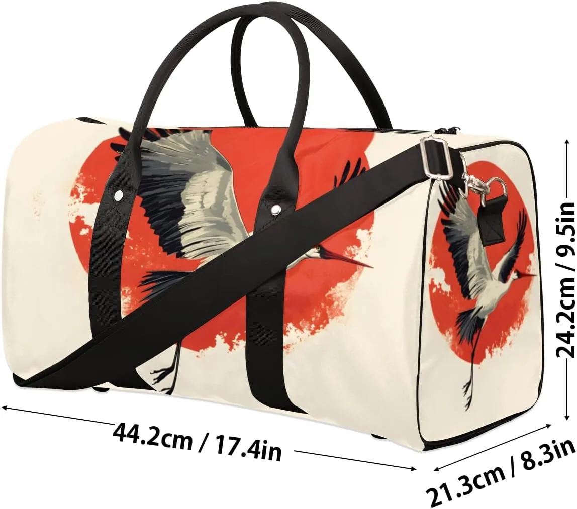 Asian Crane Travel Duffle Bag for Women Men Gym Duffel Foldable Bag Waterproof Weekender Japanese Style Duffle Tote