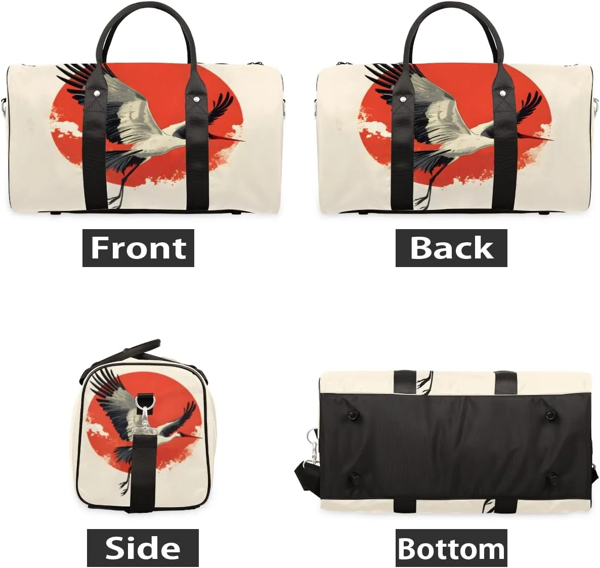 Asian Crane Travel Duffle Bag for Women Men Gym Duffel Foldable Bag Waterproof Weekender Japanese Style Duffle Tote