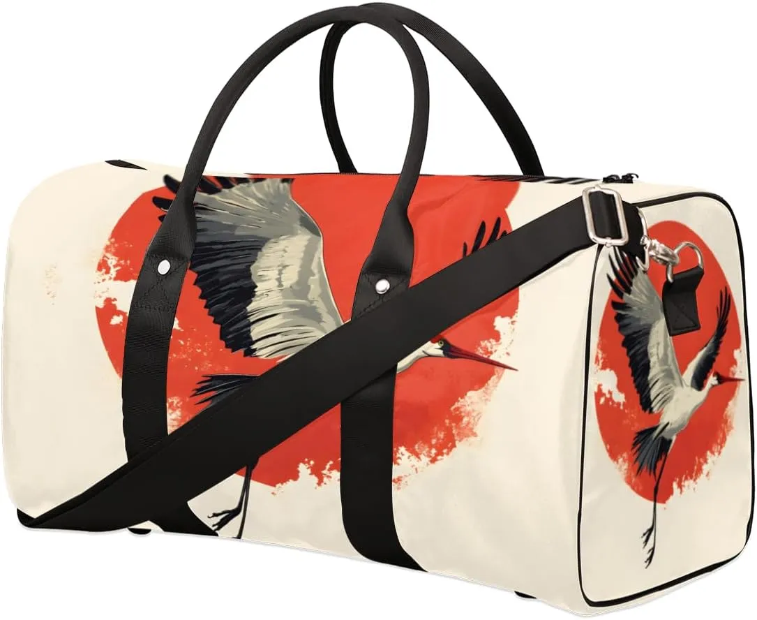 Asian Crane Travel Duffle Bag for Women Men Gym Duffel Foldable Bag Waterproof Weekender Japanese Style Duffle Tote