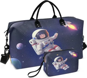 Astronaut Alien Travel Duffel Bags with Toiletry Bag and Adjustable Strap for Travel Gym Yoga