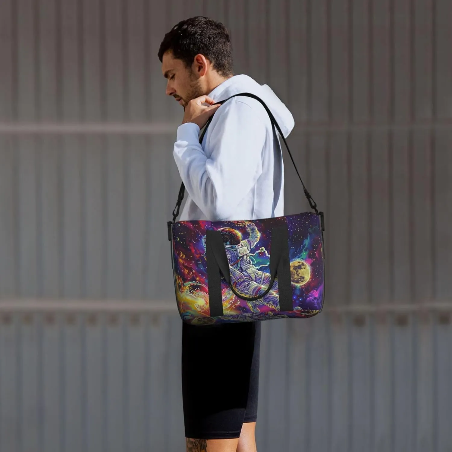 astronaut colorful space print Travel Duffel Bag, Sports Tote Gym Bag, Swim Pool Bag Large Shoulder Tote Bag for Beach Weekender