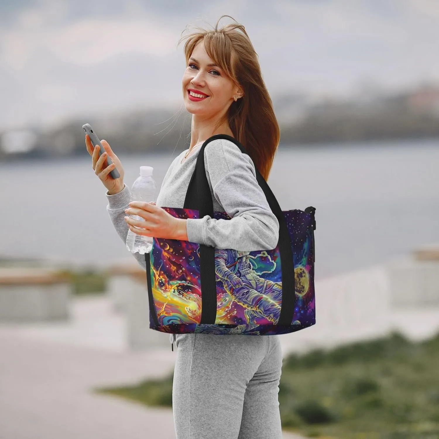astronaut colorful space print Travel Duffel Bag, Sports Tote Gym Bag, Swim Pool Bag Large Shoulder Tote Bag for Beach Weekender