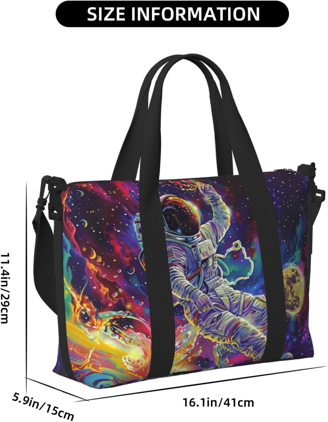 astronaut colorful space print Travel Duffel Bag, Sports Tote Gym Bag, Swim Pool Bag Large Shoulder Tote Bag for Beach Weekender