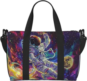 astronaut colorful space print Travel Duffel Bag, Sports Tote Gym Bag, Swim Pool Bag Large Shoulder Tote Bag for Beach Weekender