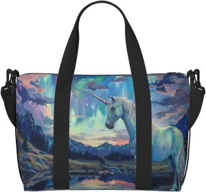 Aurora and Unicorn print Travel Duffel Bag, Sports Tote Gym Bag, Swim Pool Bag Large Shoulder Tote Bag for Beach Weekender, 202-406-121