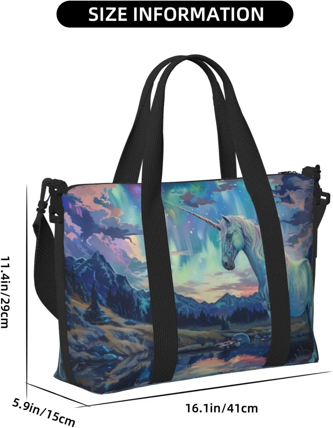 Aurora and Unicorn print Travel Duffel Bag, Sports Tote Gym Bag, Swim Pool Bag Large Shoulder Tote Bag for Beach Weekender, 202-406-121
