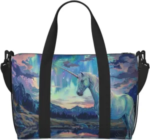 Aurora and Unicorn print Travel Duffel Bag, Sports Tote Gym Bag, Swim Pool Bag Large Shoulder Tote Bag for Beach Weekender