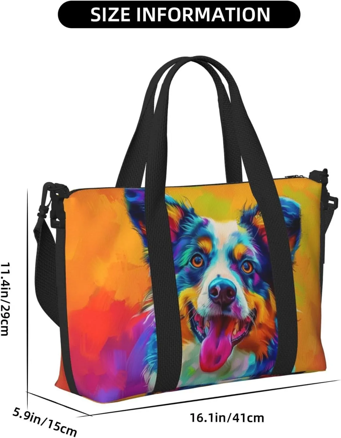 australian shepherd cute print Travel Duffel Bag, Sports Tote Gym Bag, Swim Pool Bag Large Shoulder Tote Bag for Beach Weekender