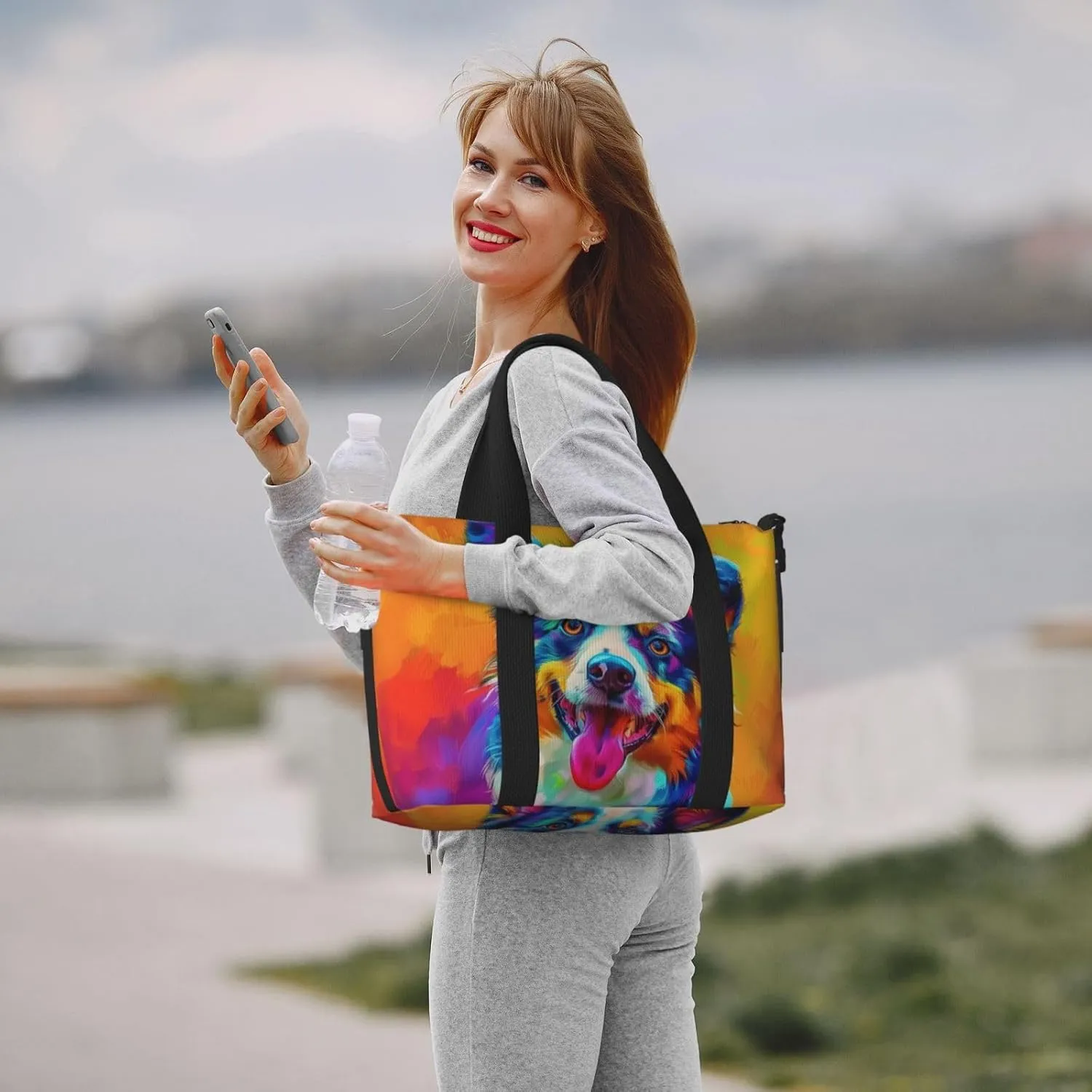 australian shepherd cute print Travel Duffel Bag, Sports Tote Gym Bag, Swim Pool Bag Large Shoulder Tote Bag for Beach Weekender