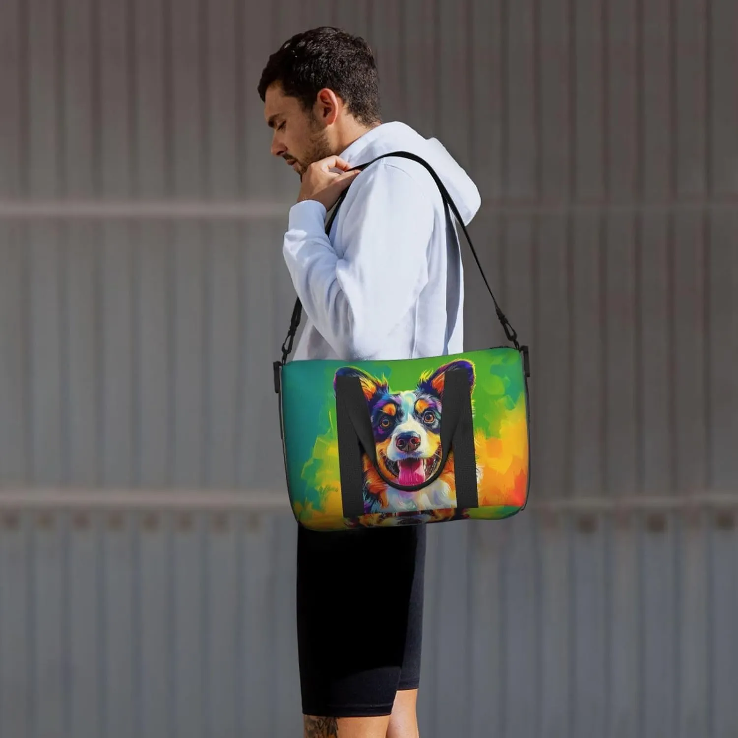 australian shepherd dog colorful print Travel Duffel Bag, Sports Tote Gym Bag, Swim Pool Bag Large Shoulder Tote Bag for Beach Weekender