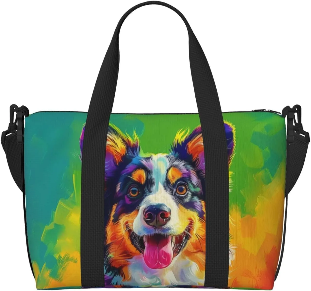 australian shepherd dog colorful print Travel Duffel Bag, Sports Tote Gym Bag, Swim Pool Bag Large Shoulder Tote Bag for Beach Weekender