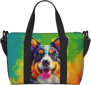 australian shepherd dog colorful print Travel Duffel Bag, Sports Tote Gym Bag, Swim Pool Bag Large Shoulder Tote Bag for Beach Weekender