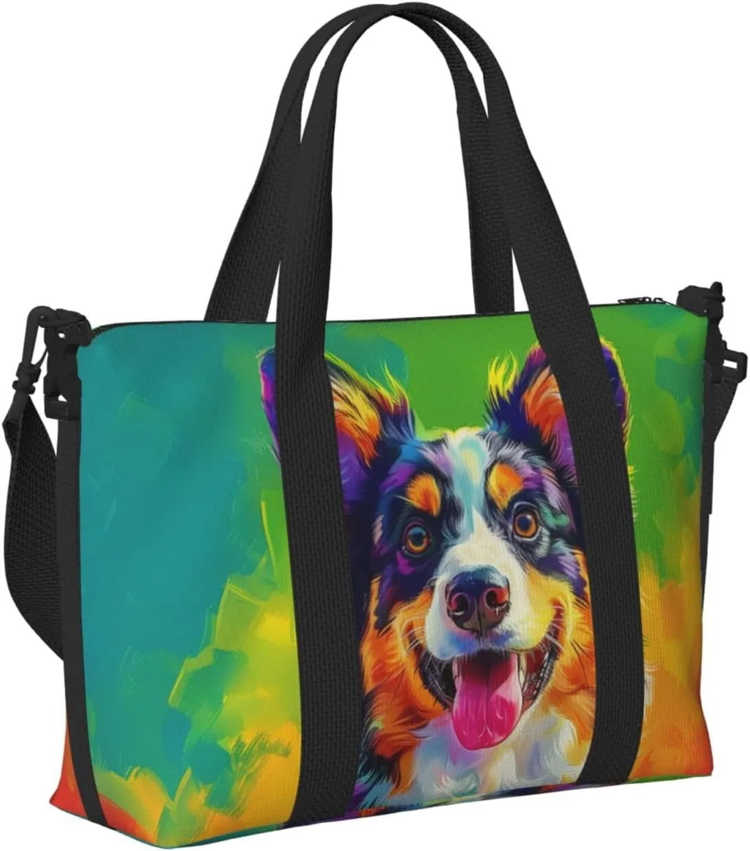 australian shepherd dog colorful print Travel Duffel Bag, Sports Tote Gym Bag, Swim Pool Bag Large Shoulder Tote Bag for Beach Weekender