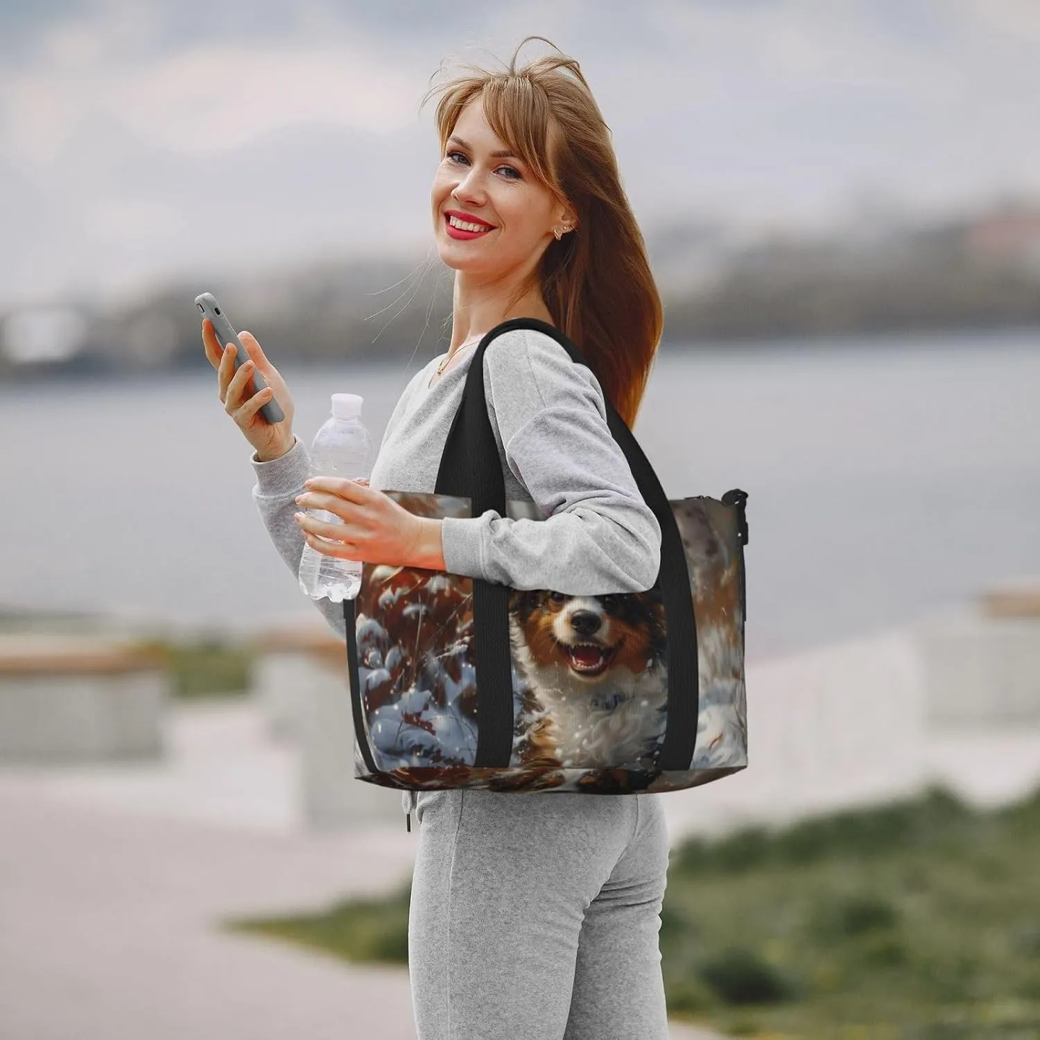 Australian Shepherd happy print Travel Duffel Bag, Sports Tote Gym Bag, Swim Pool Bag Large Shoulder Tote Bag for Beach Weekender, 202-406-121