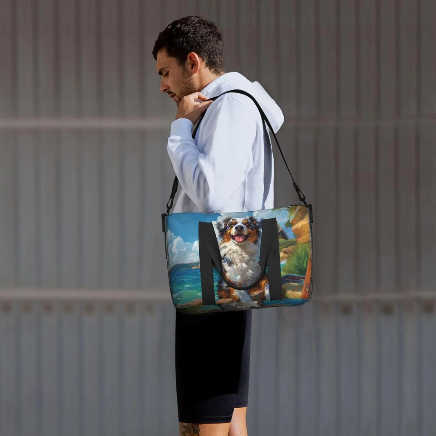 Australian Shepherd print Travel Duffel Bag, Sports Tote Gym Bag, Swim Pool Bag Large Shoulder Tote Bag for Beach Weekender
