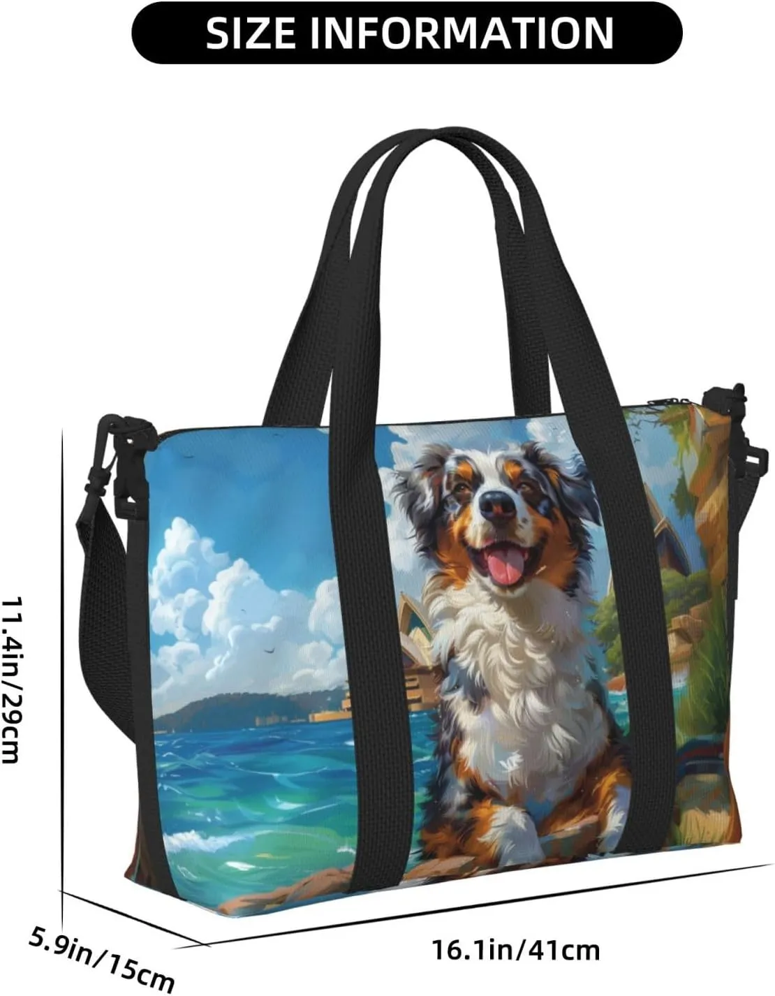 Australian Shepherd print Travel Duffel Bag, Sports Tote Gym Bag, Swim Pool Bag Large Shoulder Tote Bag for Beach Weekender