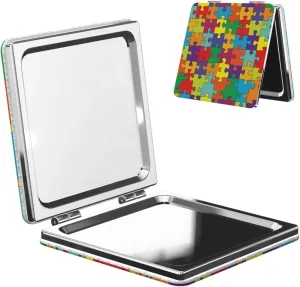 Autism Awareness Women Small Pocket Makeup Mirror Compact Portable Folding Handheld Makeup Mirror