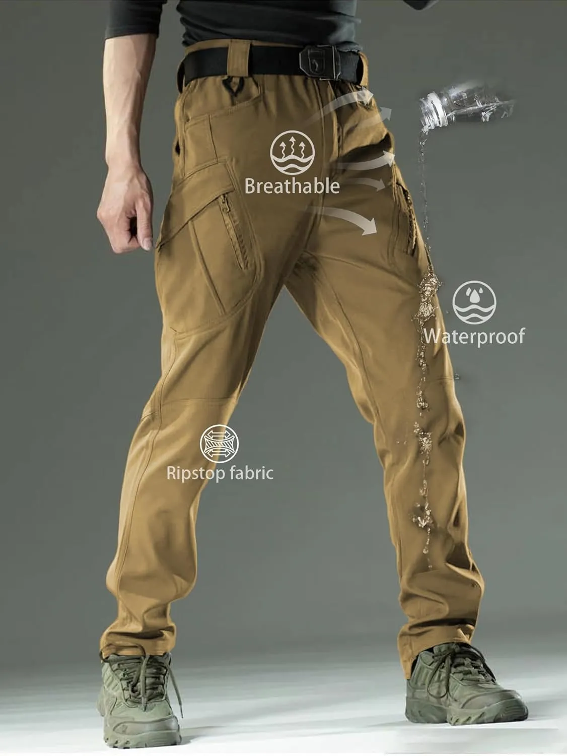 AUTIWITUA Men's Tactical Cargo Pants Water Resistant Lightweight Hiking Pants Outdoor Work Pants with Multi Pockets(No Belt)
