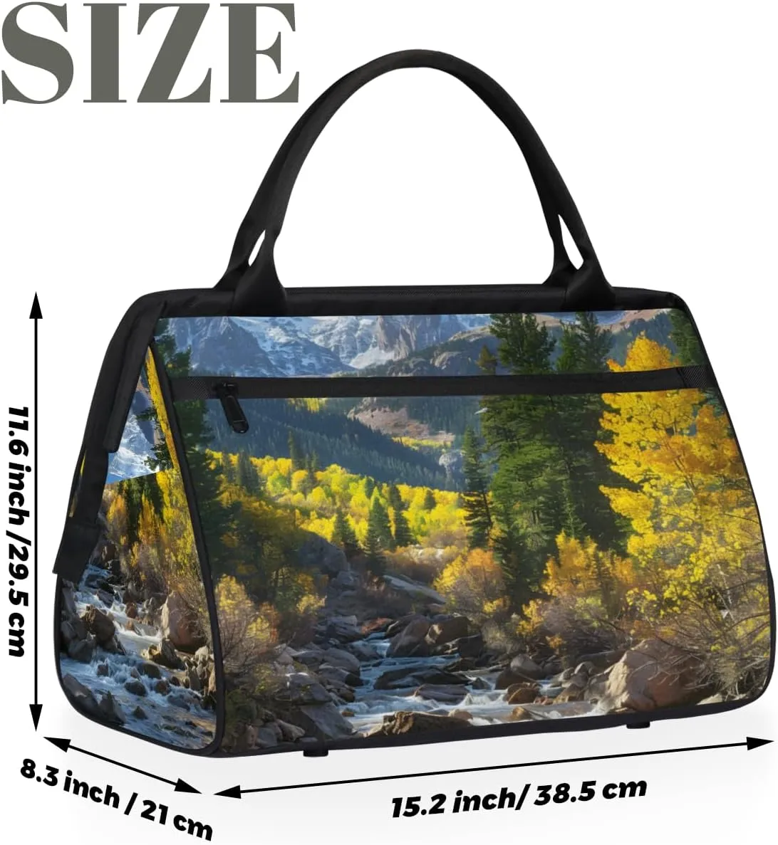 Autumn Mountain Forest Landscape Weekender Overnight Bag for Women Waterproof Carry On Travel Duffle Bags with Pocket Lightweight Sports Gym Tote Bag Large Luggage Workout Personal Item Hospital Bags