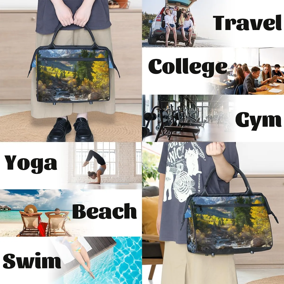 Autumn Mountain Forest Landscape Weekender Overnight Bag for Women Waterproof Carry On Travel Duffle Bags with Pocket Lightweight Sports Gym Tote Bag Large Luggage Workout Personal Item Hospital Bags