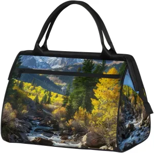 Autumn Mountain Forest Landscape Weekender Overnight Bag for Women Waterproof Carry On Travel Duffle Bags with Pocket Lightweight Sports Gym Tote Bag Large Luggage Workout Personal Item Hospital Bags