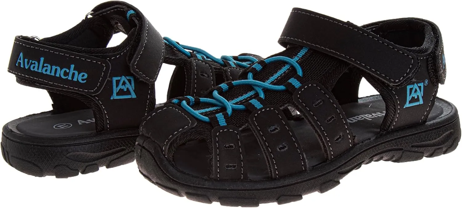 Avalanche Kids Close Toe Sandal with Strap Closure - Durable Walking Sport Sandals for Boys (sizes: 11-13 Little Kid / 1-4 Big Kid)