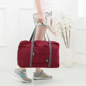 Axgo Folding Travel Duffel Bag Packable Light Nylon Water Resistant Tote Weekend Getaway Overnight Carry-on Shoulder, Wine Red