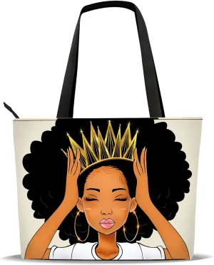 AZPSRT Tote Bag for Women African American Shoulder Handbag Large Capacity Work Fit 15.4 Inch/17.7inch
