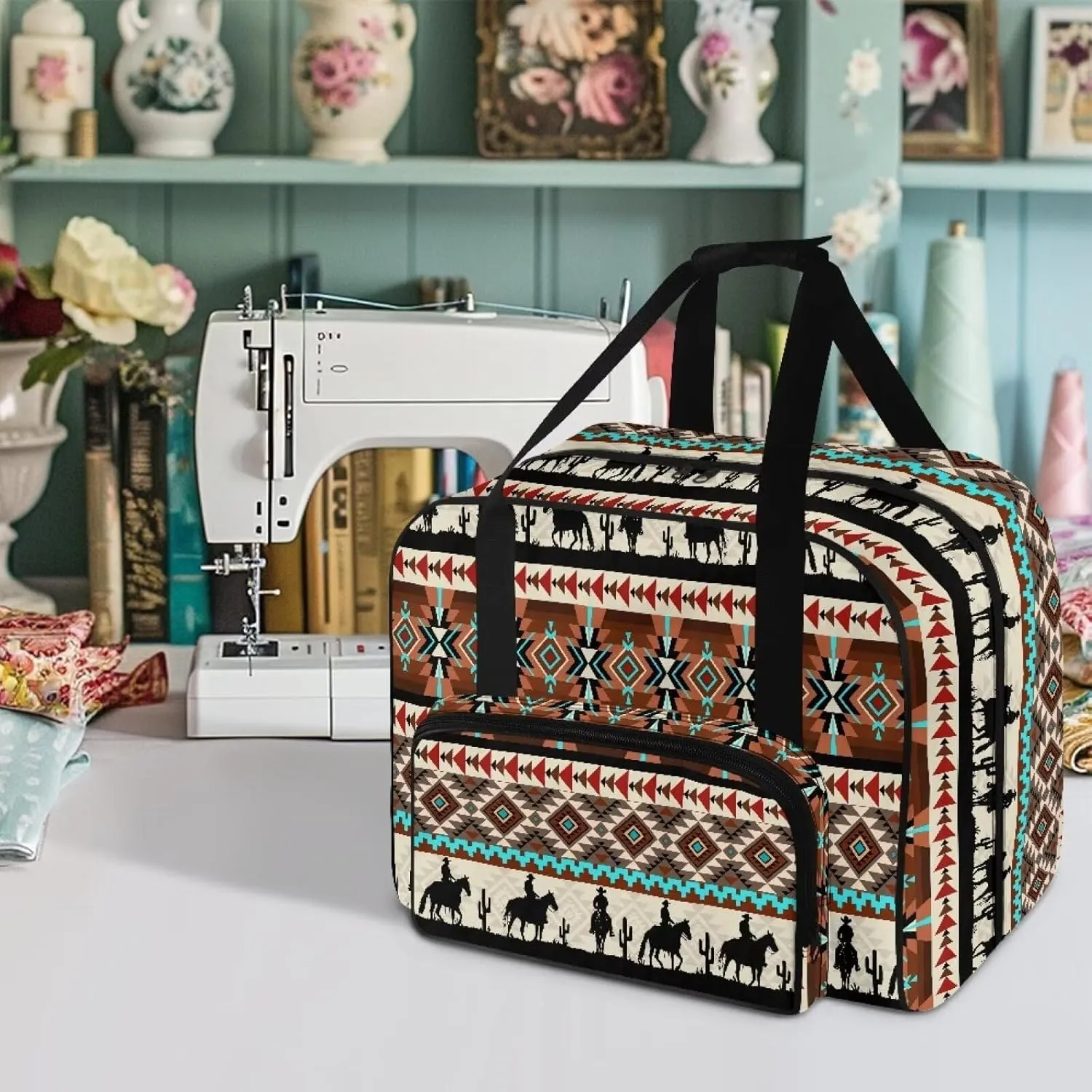 Aztec Sewing Machine Carrying Case with Top Wide Opening, Sewing Machine Bag Compatible with Most Sewing Machines and Parts