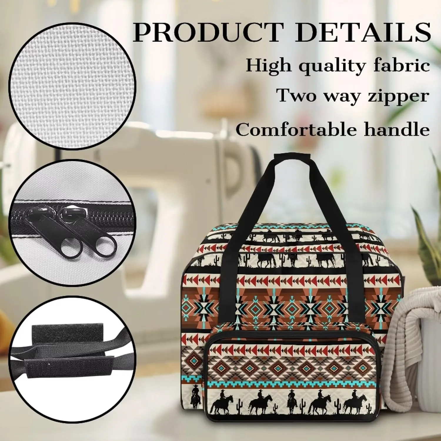 Aztec Sewing Machine Carrying Case with Top Wide Opening, Sewing Machine Bag Compatible with Most Sewing Machines and Parts