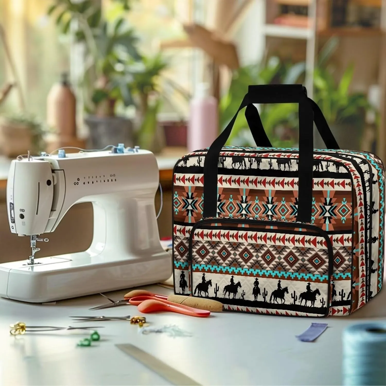 Aztec Sewing Machine Carrying Case with Top Wide Opening, Sewing Machine Bag Compatible with Most Sewing Machines and Parts