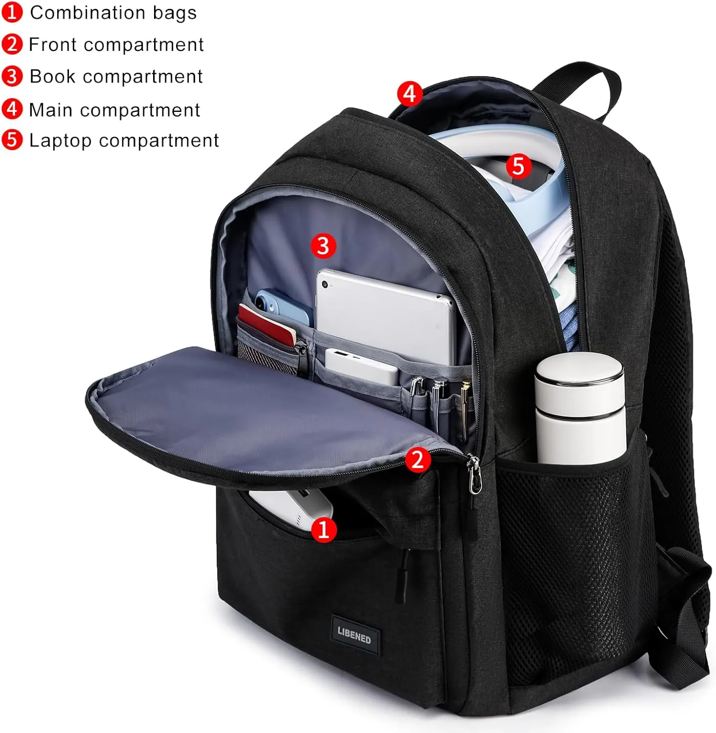 Backpack for School, Backpack for Men and Teen Boy,15.6 inch Laptop Back Pack for High School and College Students with USB Charging Port, Waterproof Computer Bookbag, Black