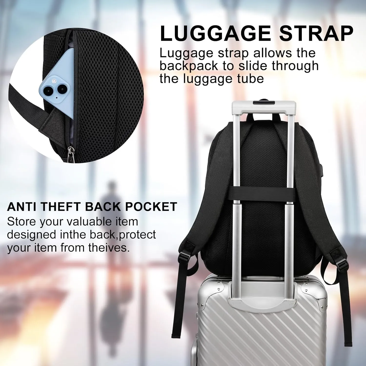Backpack for School, Backpack for Men and Teen Boy,15.6 inch Laptop Back Pack for High School and College Students with USB Charging Port, Waterproof Computer Bookbag, Black