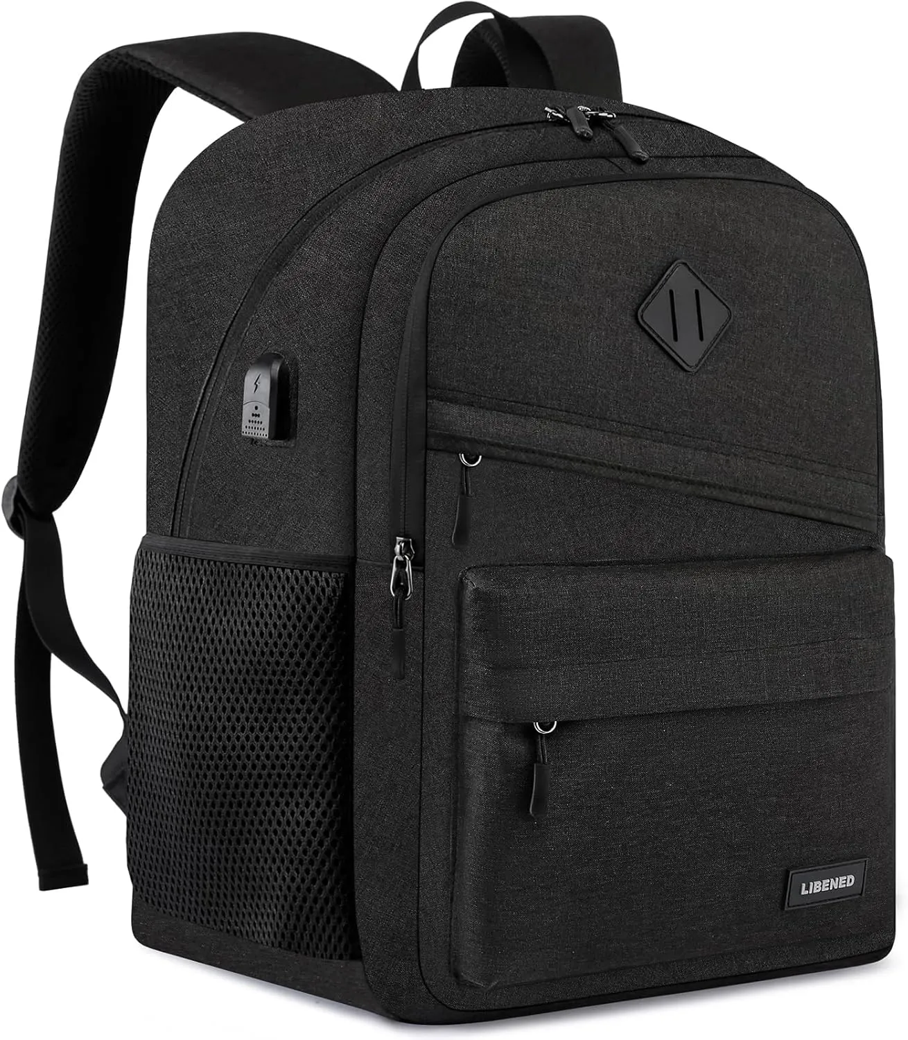 Backpack for School, Backpack for Men and Teen Boy,15.6 inch Laptop Back Pack for High School and College Students with USB Charging Port, Waterproof Computer Bookbag, Black