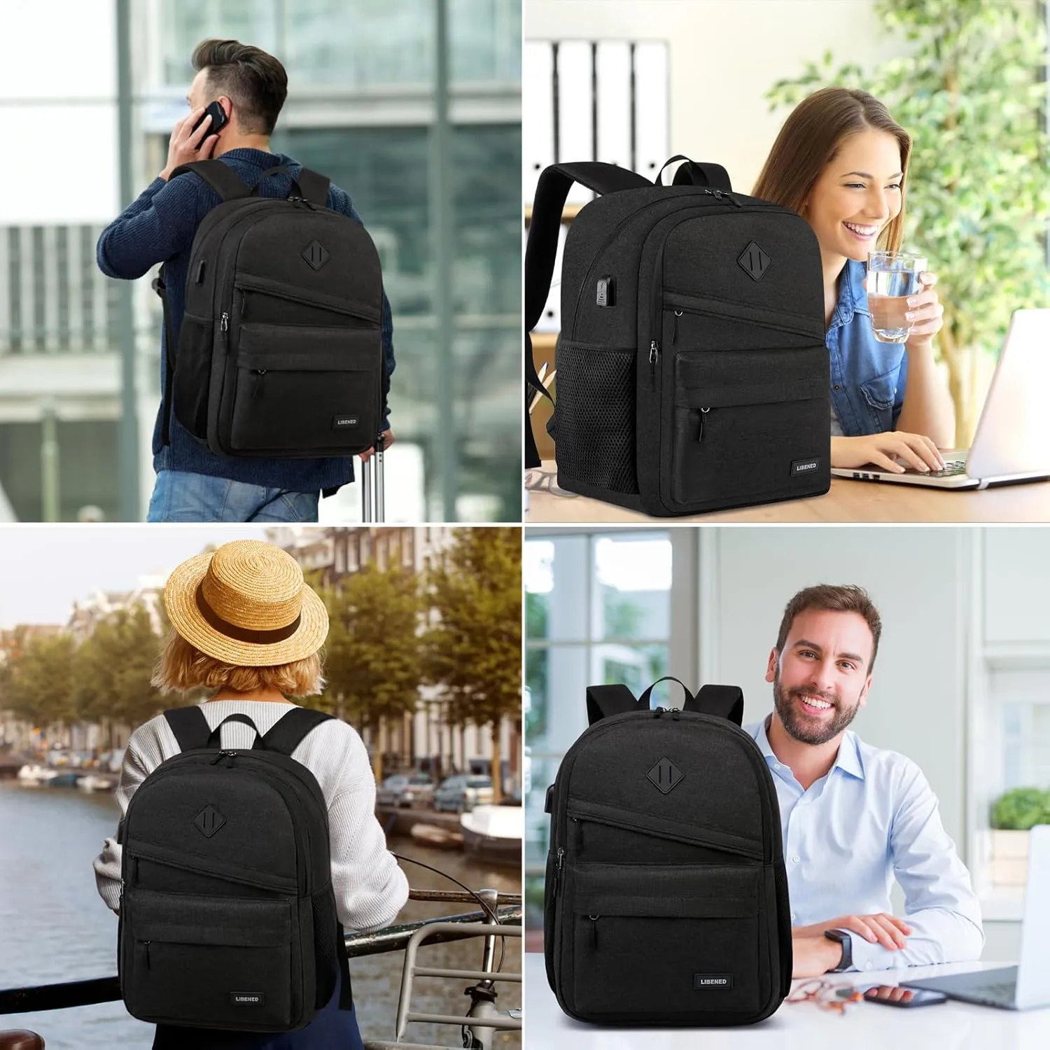 Backpack for School, Backpack for Men and Teen Boy,15.6 inch Laptop Back Pack for High School and College Students with USB Charging Port, Waterproof Computer Bookbag, Black