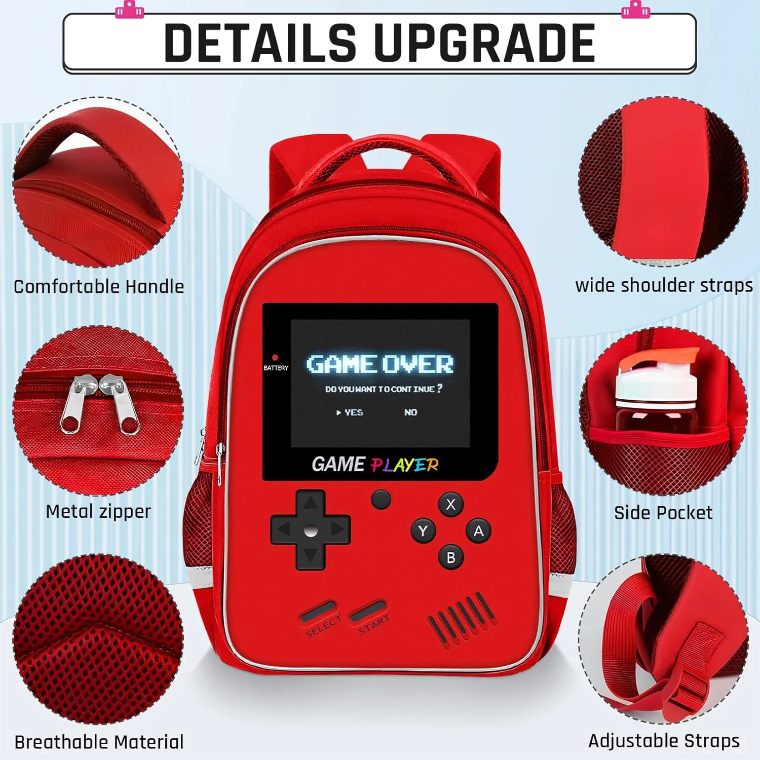 Backpack for School Boys,Gamer Boys Backpack for Elementary Middle School,Student Bookbag for Ages 6-18 Kids Children Teens,17″ Video Game Bookbag Travel Back Pack