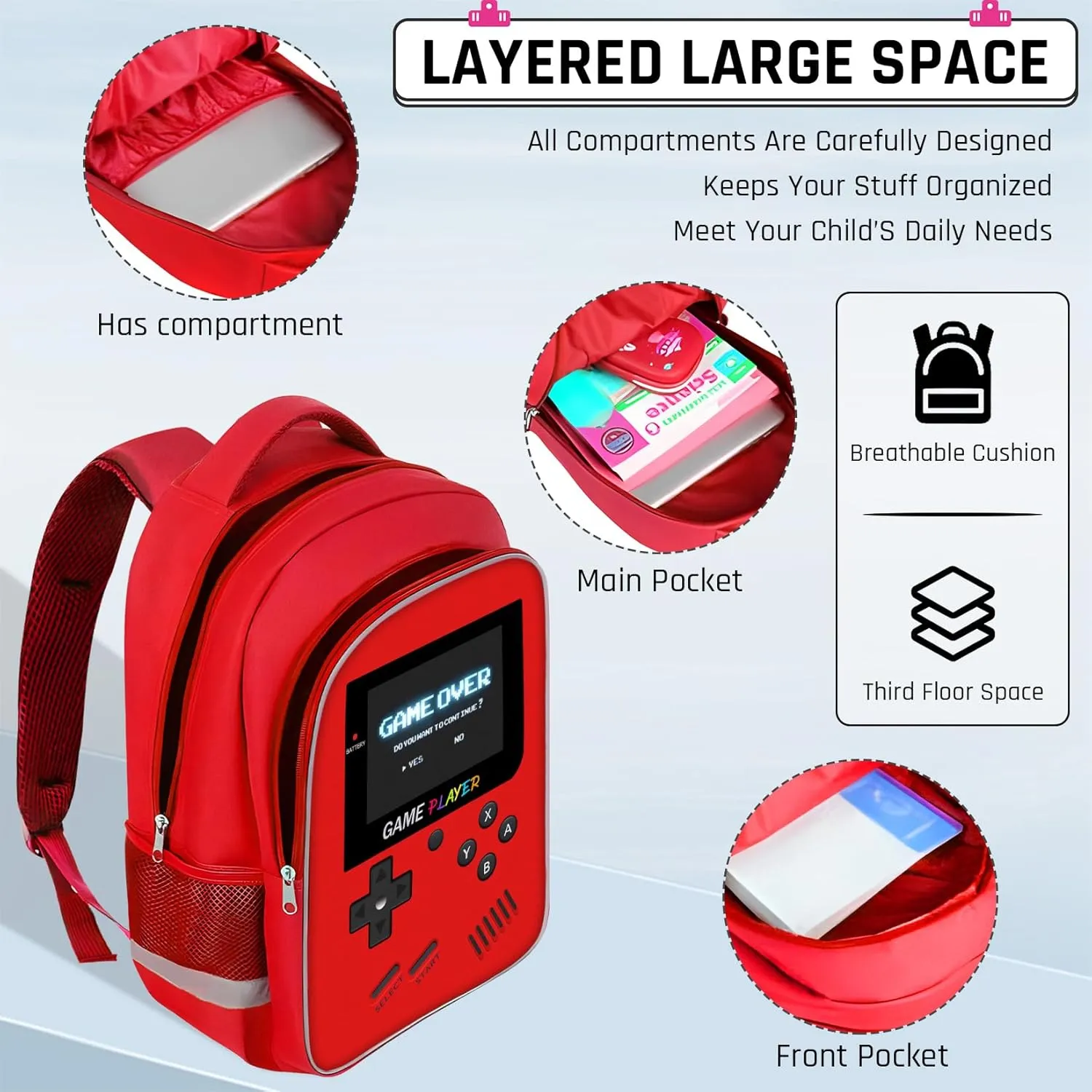 Backpack for School Boys,Gamer Boys Backpack for Elementary Middle School,Student Bookbag for Ages 6-18 Kids Children Teens,17″ Video Game Bookbag Travel Back Pack