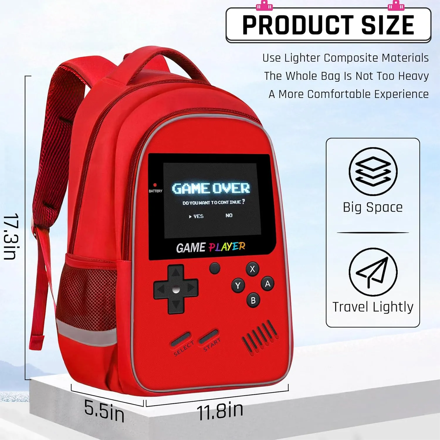 Backpack for School Boys,Gamer Boys Backpack for Elementary Middle School,Student Bookbag for Ages 6-18 Kids Children Teens,17″ Video Game Bookbag Travel Back Pack