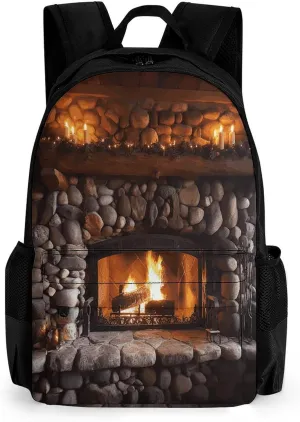 Backpack with Pocket Backpacks Rock Stone Fireplace Printed Travel Backpack Lightweight Outdoor Travel Gym Events Bag