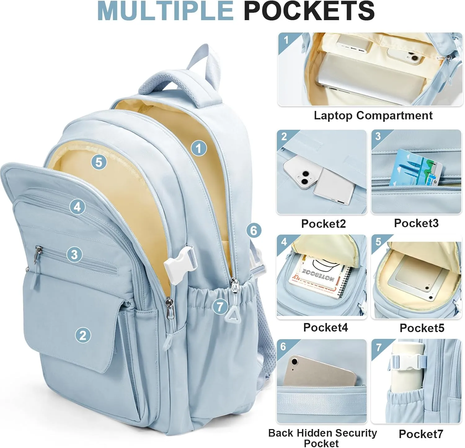 Backpacks For School Women Men,Lightweight College Backpack With Lots Of Pockets,Simple Middle School Bag,Cute Bookbag For Teens Boys Girls（Blue）
