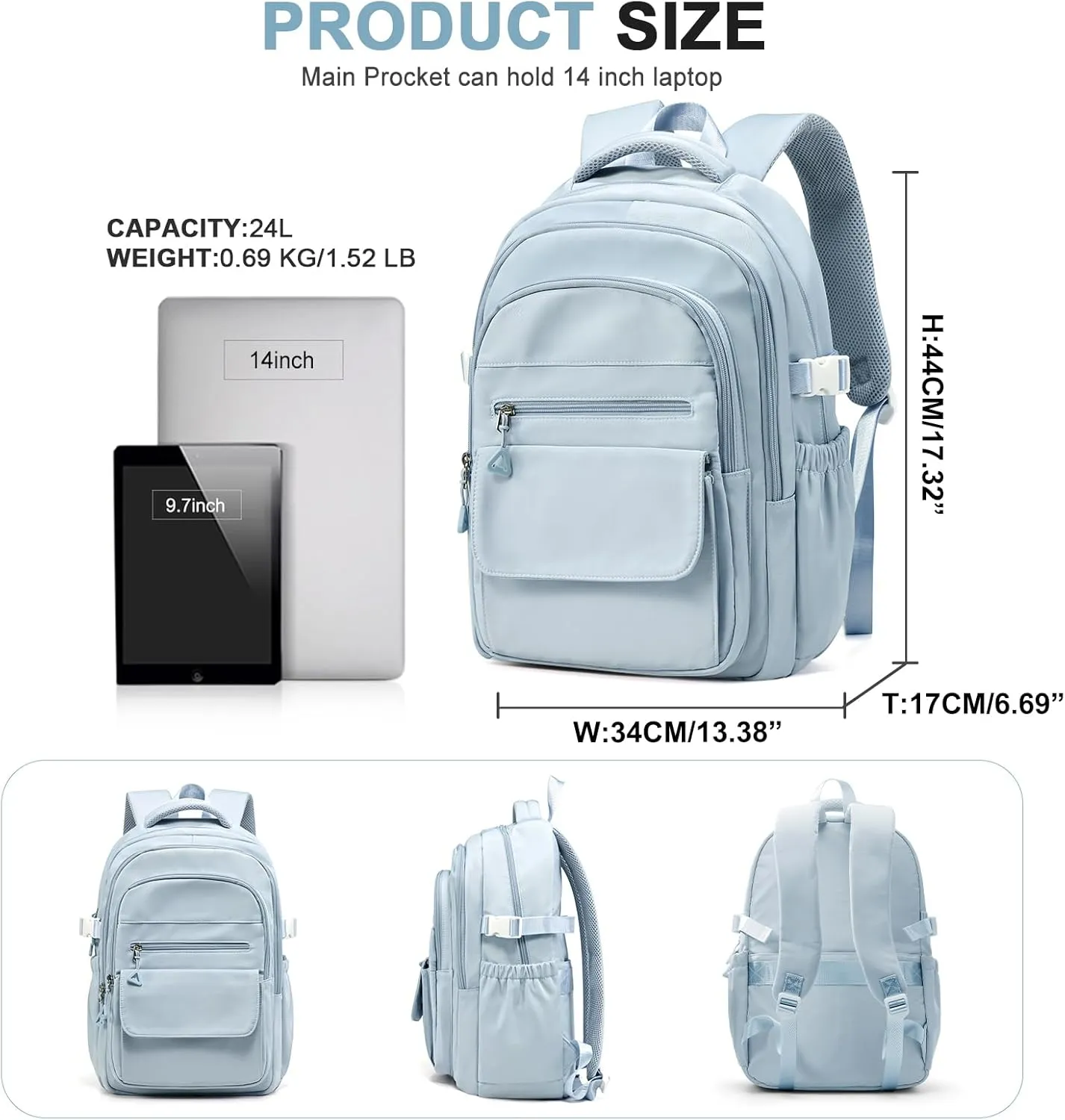 Backpacks For School Women Men,Lightweight College Backpack With Lots Of Pockets,Simple Middle School Bag,Cute Bookbag For Teens Boys Girls（Blue）