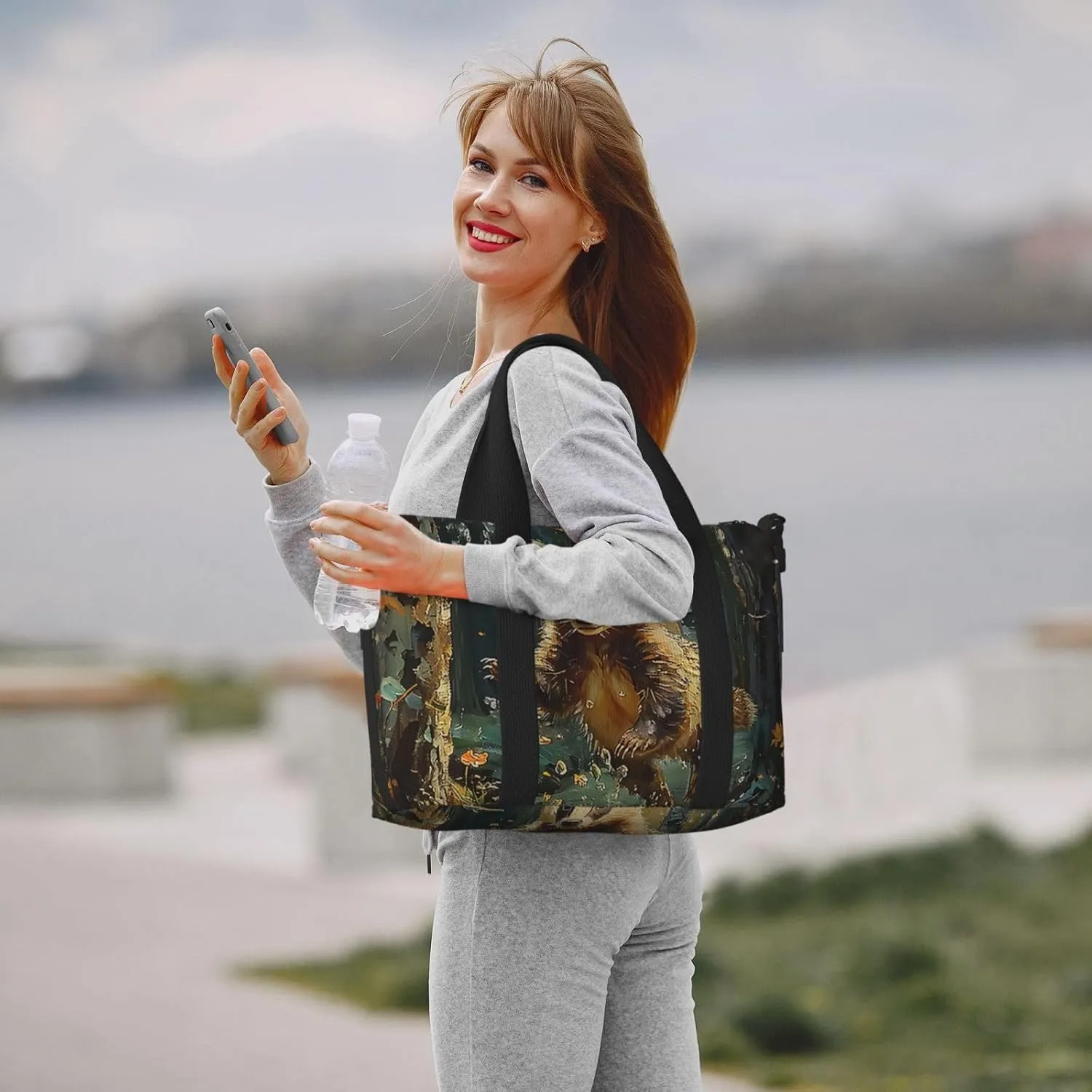 badger print Travel Duffel Bag, Sports Tote Gym Bag, Swim Pool Bag Large Shoulder Tote Bag for Beach Weekender